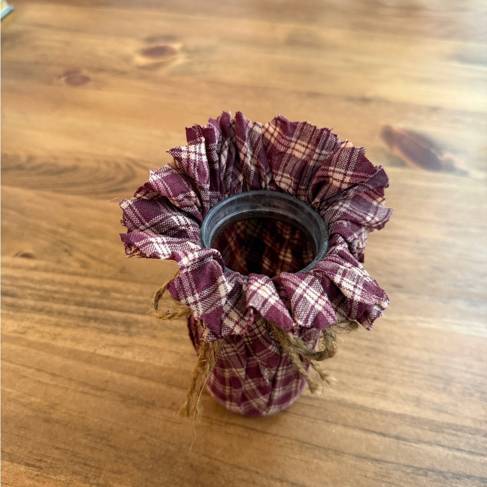 Plaid Burgundy Fabric Drawstring Sachet glass jar decor - Picture 2 of 10